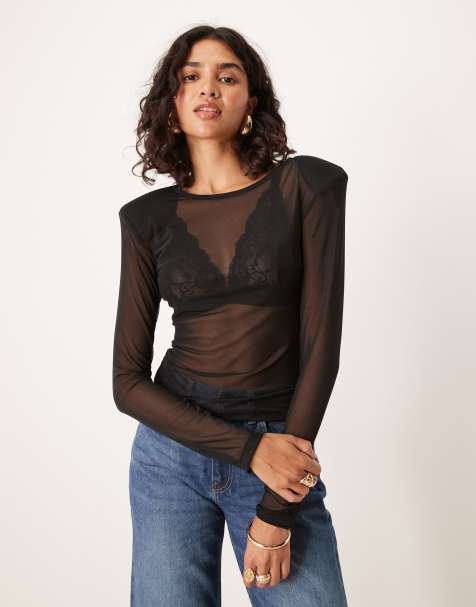 Top negro con hombreras de malla de ASOS DESIGN - view 1
