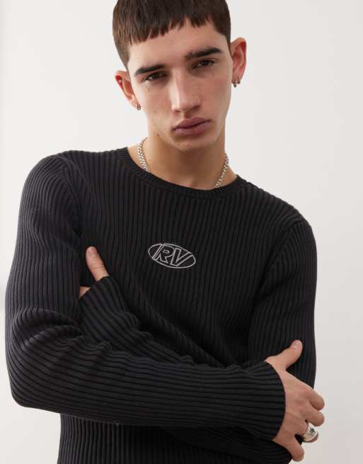 Top negro con insignia del logo de punto acanalado de Reclaimed Vintage