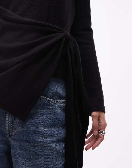 Top negro con lateral ceñido y detalle drapeado de tejido muy suave de ASOS DESIGN, 3 de 4