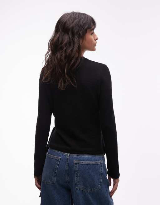 Top negro con lateral ceñido y detalle drapeado de tejido muy suave de ASOS DESIGN, 4 de 4