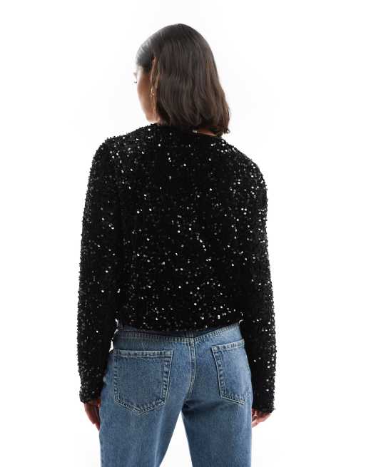 Top negro con lazada delantera de terciopelo y lentejuelas de ONLY