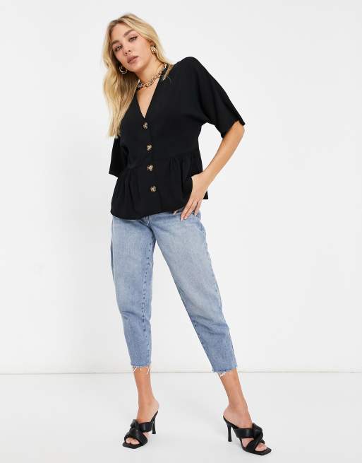 Top negro con peplum y botones en contraste de ASOS DESIGN, 4 de 4