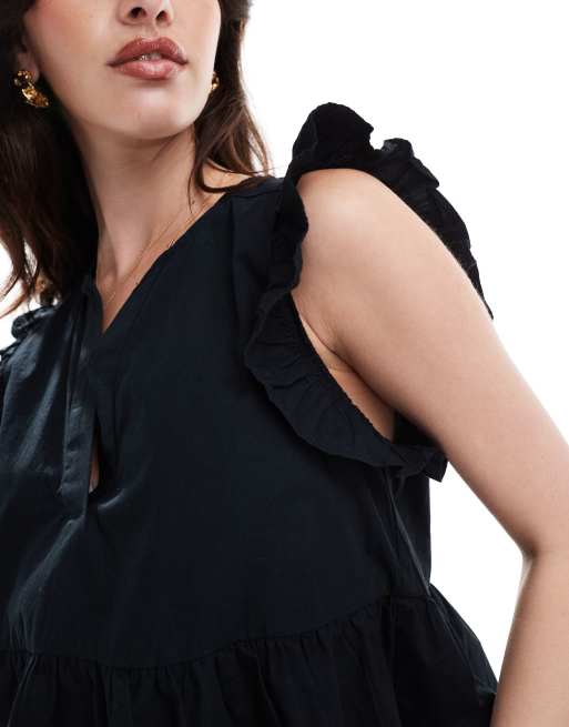 Top negro con volantes de Selected Femme (parte de un conjunto) , 2 de 4