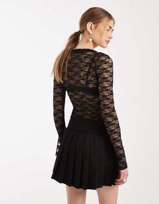Top negro cruzado en la parte delantera de encaje de Miss Selfridge, 4 de 4