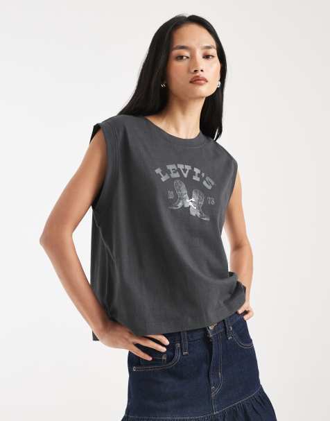 Top negro de corte cuadrado sin mangas con logo estampado de Levi's - view 1