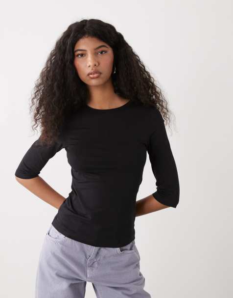 Top negro de corte slim con manga tres cuartos de Weekday - view 1