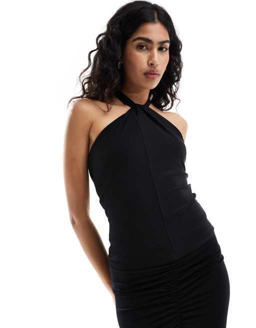Top negro de cuello halter de punto de Selected Femme (parte de un conjunto) 