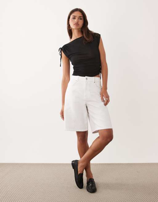 Top negro de manga corta con frunces transparentes de ASOS DESIGN, 2 de 4