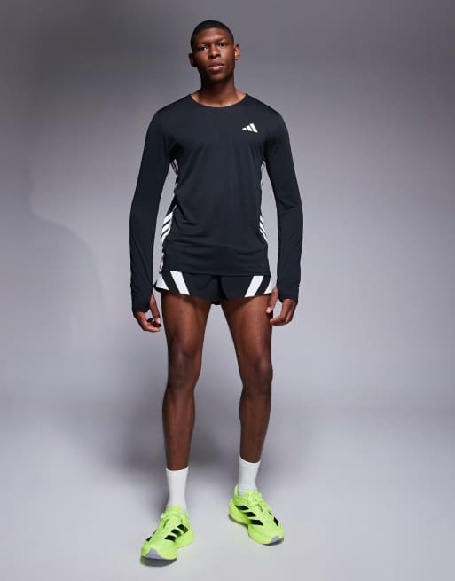 Top negro de manga larga con 3 rayas laterales Adizero de adidas Running, 3 de 4