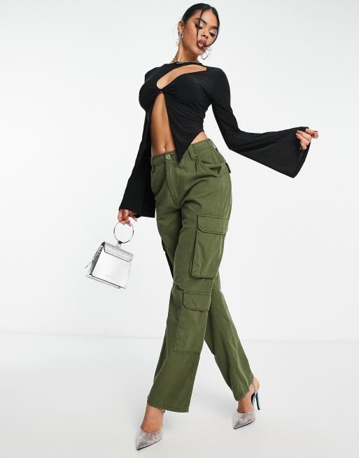 Top negro de manga larga con abertura en el pecho asimétrica de ASOS DESIGN , 3 de 4