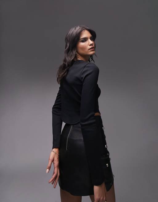Top negro de manga larga con bajo redondeado de Topshop, 4 de 4