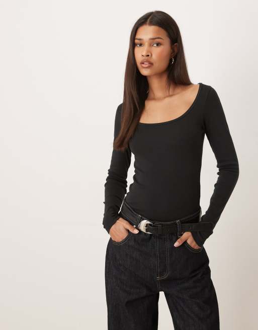 Top negro de manga larga con cuello ancho de JJXX, 3 de 4