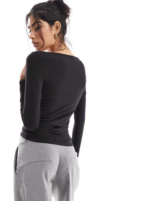 Top negro de manga larga con cuello ancho redondeado de Vero Moda, 4 de 4