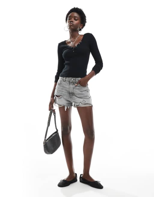 Top negro de manga larga con cuello panadero de canalé de Cotton On, 4 de 4