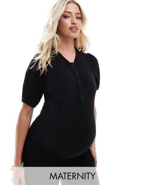 Top negro de manga larga con cuello panadero de Mamalicious Maternity (parte de un conjunto) - view 1