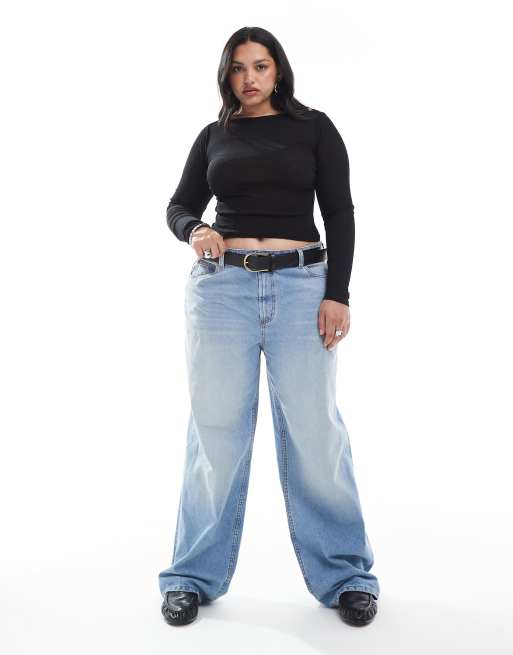 Top negro de manga larga con cuello recto de malla texturizada de ASOS DESIGN Curve, 4 de 4