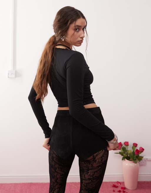 Top negro de manga larga con detalle tipo corsé de Miss Selfridge, 4 de 4
