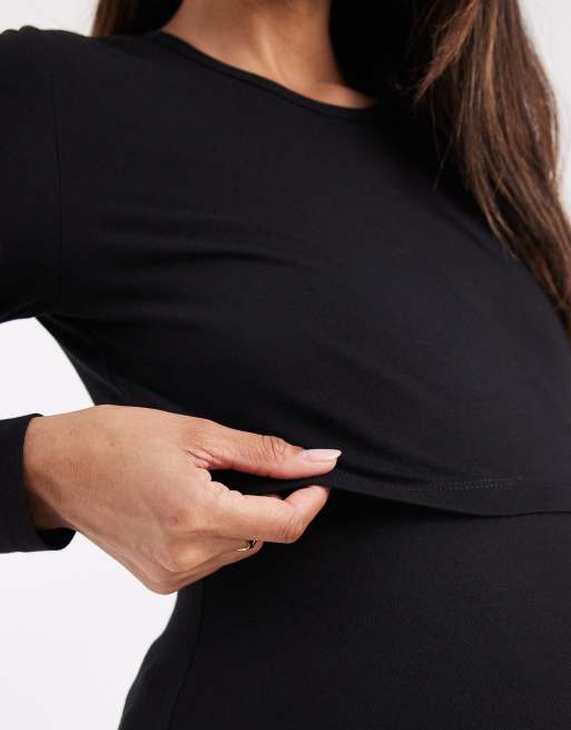 Top negro de manga larga con diseño para lactancia de punto liso de Mamalicious Maternity, 4 de 4