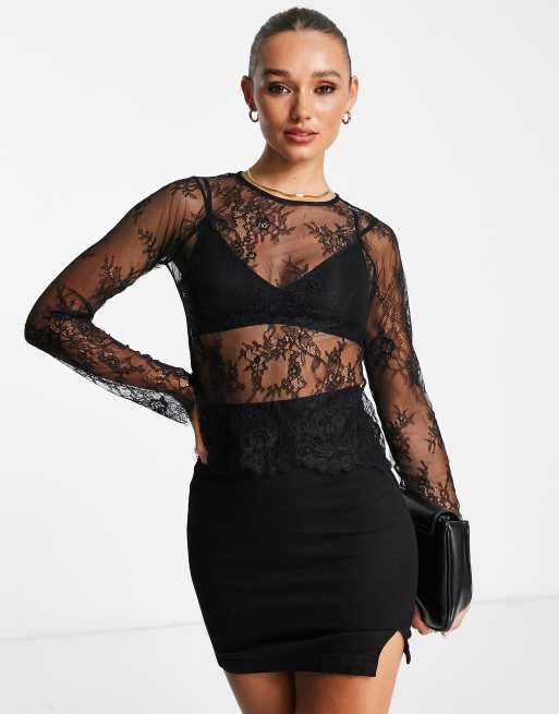 Top negro de de encaje transparente de | ASOS