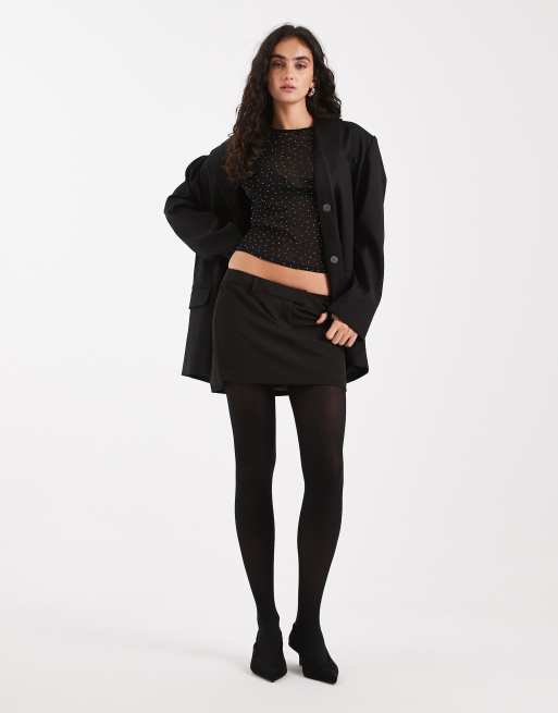 Top negro de manga larga de malla texturizada con strass termosellado de ASOS DESIGN, 2 de 4