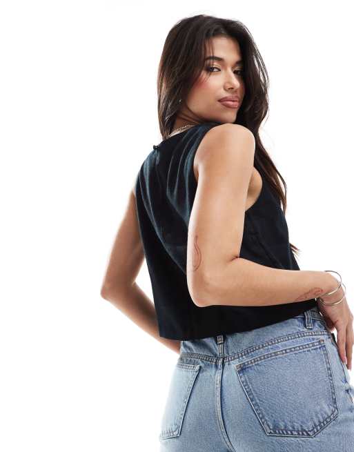 Top negro de mezcla de lino de Abercrombie & Fitch, 4 de 4
