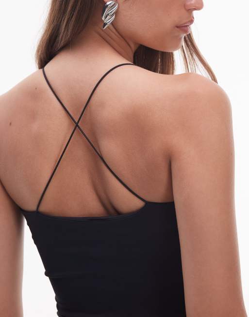 Top negro de tirantes con cuello ancho de poliamida de ASOS DESIGN, 4 de 4