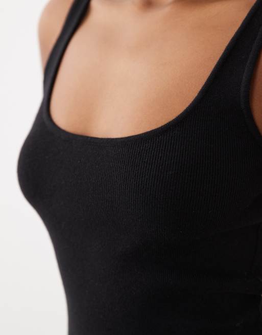 Top negro de tirantes con cuello ancho de punto de mezcla de algodón de ASOS DESIGN, 3 de 4