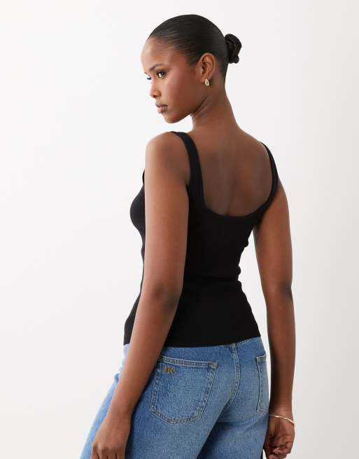 Top negro de tirantes con cuello ancho de punto de mezcla de algodón de ASOS DESIGN, 4 de 4