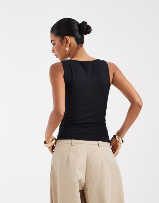 Top negro de tirantes con cuello cuadrado y diseño de dos capas de ASOS DESIGN, 4 de 4