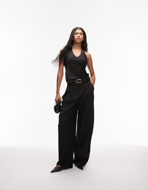 Top negro de tirantes con cuello halter ancho de satén de ASOS DESIGN, 3 de 4