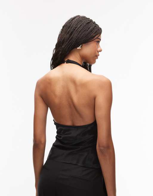 Top negro de tirantes con cuello halter ancho de satén de ASOS DESIGN, 4 de 4