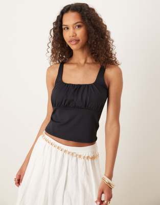 Top negro de tirantes con pecho fruncido de poliamida de ASOS DESIGN - view 1