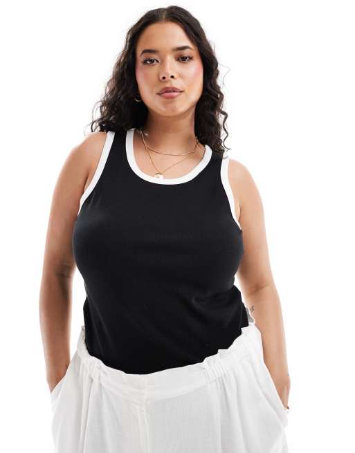 Top negro de tirantes con ribetes en contraste de ONLY Curve 
