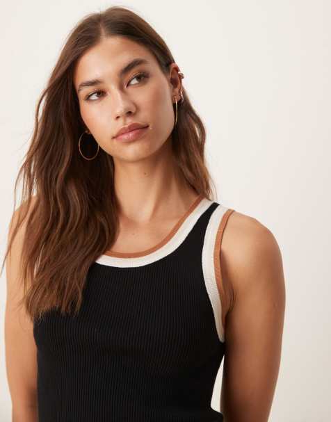 Top negro de tirantes con ribetes en contraste de punto de Mango - view 1