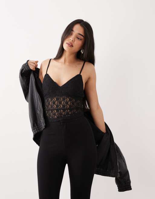 Top negro de tirantes de encaje de ASOS DESIGN, 3 de 4