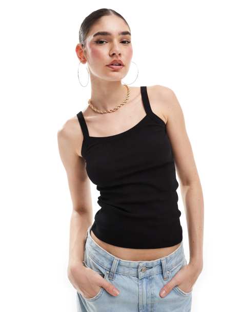 Top negro de tirantes de punto liso de Selected Femme - view 1