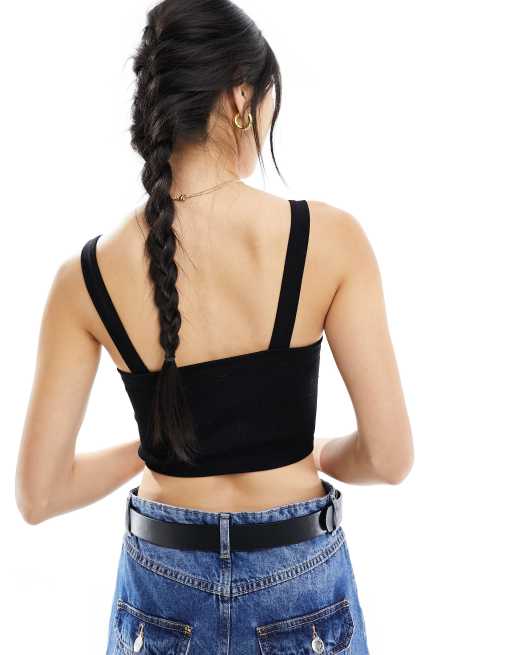 Top negro de tirantes sin costuras con cuello cuadrado de Cotton On , 4 de 4