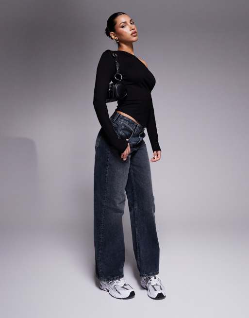Top negro drapeado y asimétrico de punto roma de ASOS DESIGN, 2 de 4