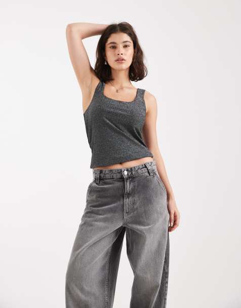Top negro efecto purpurina ceñido de tirantes reversible de ONLY - view 1