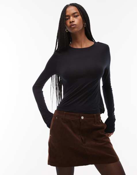 Top negro efecto segunda piel de manga larga de tejido semitransparente de ASOS DESIGN - view 1