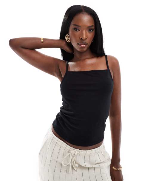 Top negro entallado de tirantes de ASOS DESIGN - view 1