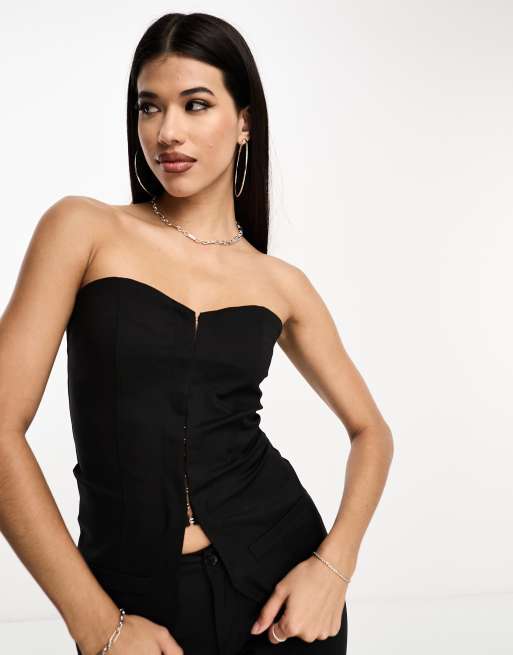 Top negro estilo corsé con cierre de corchetes de SIMMI (parte de un conjunto)