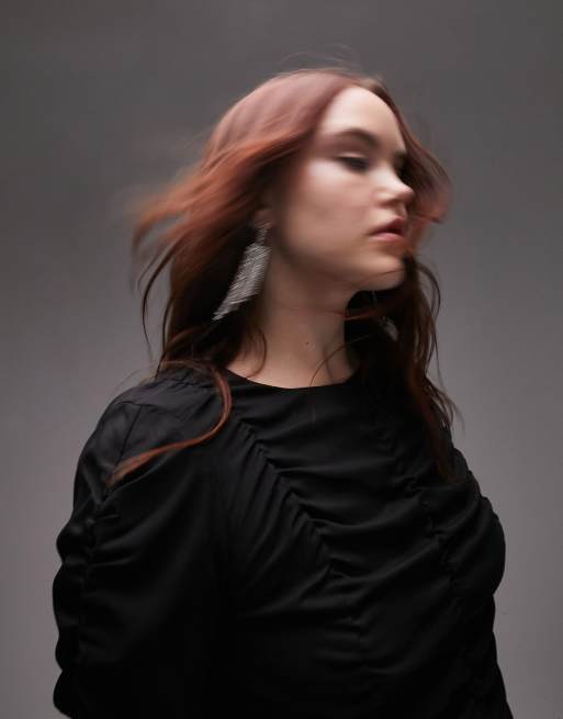  Top negro fruncido de manga larga de Topshop Curve, 4 de 4