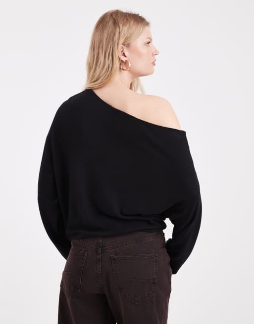 Top negro holgado y extragrande con hombro caído supersuave de ASOS DESIGN, 4 de 4