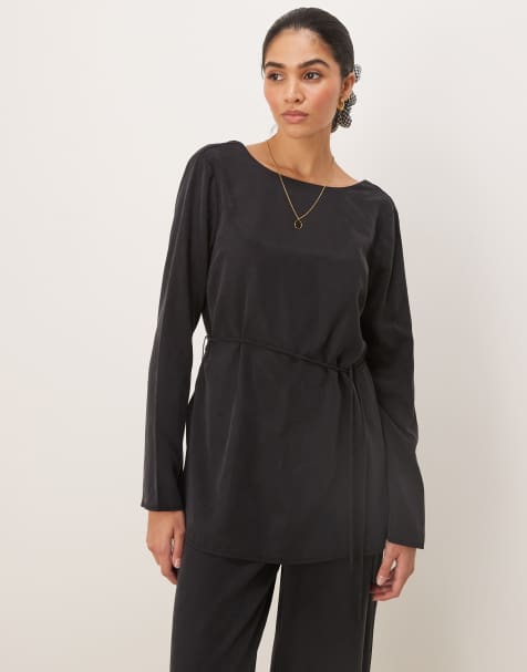 Top negro lavado de manga larga de tejido suave de ASOS DESIGN (parte de un conjunto) - view 1