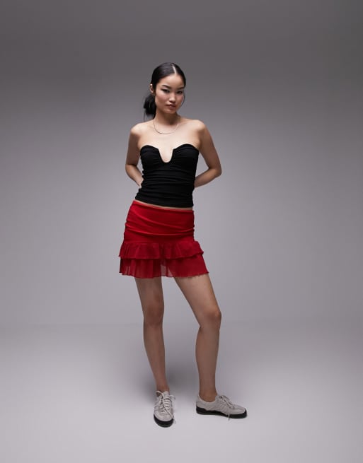 Top negro palabra de honor con lateral fruncido de Topshop, 3 de 4