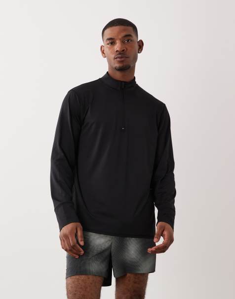 Top negro para correr de manga larga con cremallera corta de malla de secado rápido de 4505 - view 1