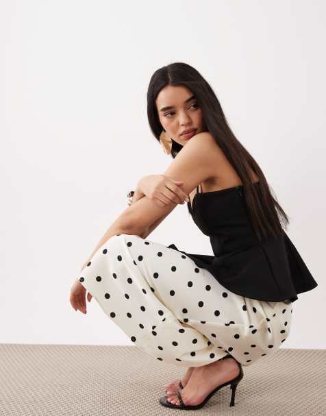 Top negro reforzado de crepé con parte delantera ondulada y detalle de tiras dobles de ASOS DESIGN - view 1