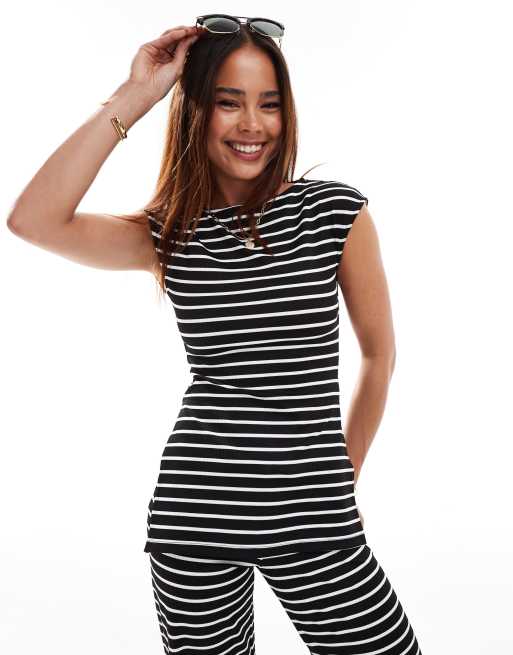 Top negro sin mangas a rayas extragrande de ASOS DESIGN (parte de un conjunto)