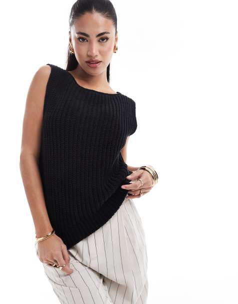 Top negro sin mangas con cuello barco de punto de Abercrombie & Fitch - view 1